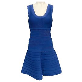 Herve Leger Cobalt Blue Scalloped Bandage Dress Blue