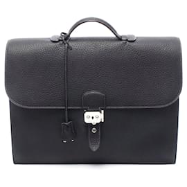 Hermès-Hermes Fjord Leather Sac a Depeche 38 Briefcase-Blue
