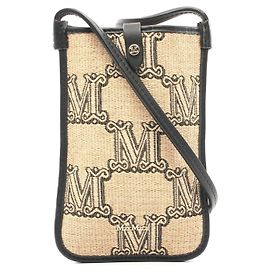 Max Mara Leather Raffia Phone Case Shoulder Bag Brown Beige