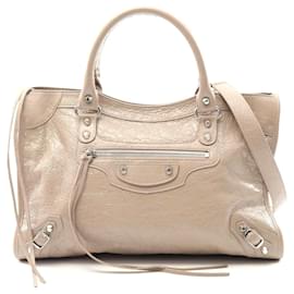 Balenciaga-Balenciaga City Medium Leather Handbag-Brown,Beige