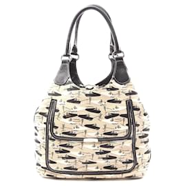 Tod's-Tod's Canvas Leather Handbag Beige/Black-Brown,Beige