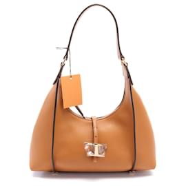 Tod's-Tod's Leather T Timeless Hobo Shoulder Bag-Brown