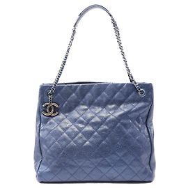 Bolsa tote de couro Matelassé Chanel Azul