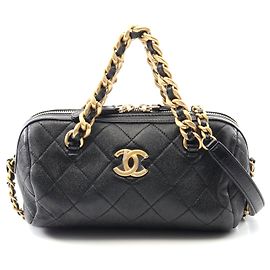 Borsa da bowling Matelassé Chanel in pelle di agnello nera Nero