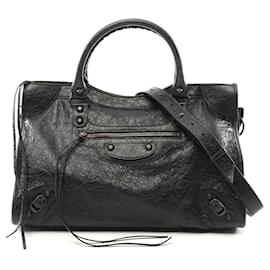 Balenciaga-Balenciaga City Medium Leather Handbag Black-Black