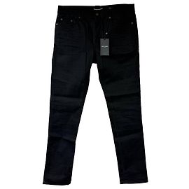 Jeans rectos de tiro medio en denim de algodón negro Saint Laurent Negro