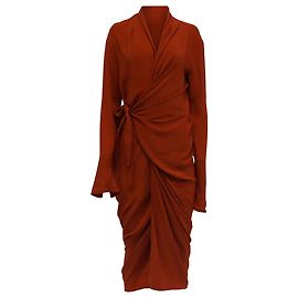 Vestido midi de manga longa gathered Rick Owens em acetato rust Outro Laranja