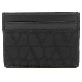 Valentino Garavani Valentino Canvas Leather Card Case Black Black