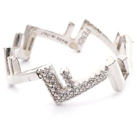 Fendi Stainless Steel Rhinestone Ring Silvery Metallic