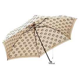 Yves Saint Laurent Saint Laurent YSL Logo Heart Motif Nylon Folding Umbrella Beige