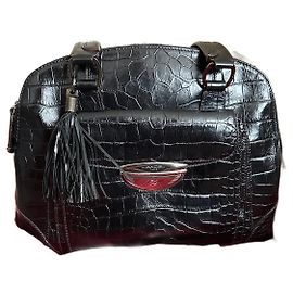 Lancel handbag model Adjani large size black embossed crocodile leather Other