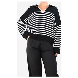 Maje Pull V-neck en cachemire rayé noir et blanc - taille UK 10 Noir