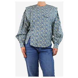Laurence Bras Blusa di cotone floreale verde e blu - taglia UK 8 Verde