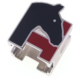 Hermès-Anneau de foulard Hermes H Cheval-Noir,Argenté,Rouge