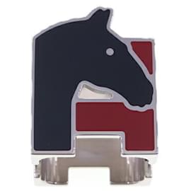 Hermès-Anneau de foulard Hermes H Cheval-Noir,Argenté,Rouge