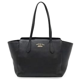 Gucci-Gucci Swing Tote Bag in Black Leather-Black