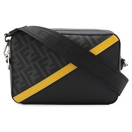 Fendi Diagonal Zucca Pattern Shoulder Bag Brown Black Yellow