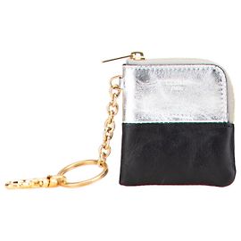 Céline Celine Silver Bicolor Leather Key Ring Coin Pouch Black Silvery