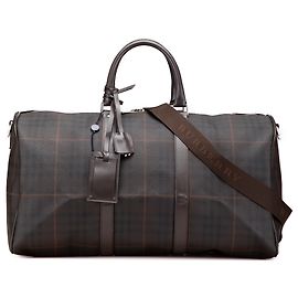 Burberry Brown Tonal Check Coated Canvas Travel Bag Brown Dark brown