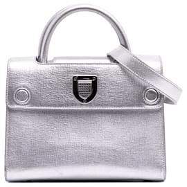 Dior-Dior Silver Mini Grained Calfskin Diorever Satchel-Silvery