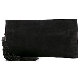Pochette en daim noir Gucci Nouveau Bamboo avec pompon Noir