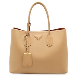 Prada Saffiano Leder Doppel-Tote-Bag Beige Orange