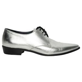Céline Celine Silver Leather Lace Up Derby Size 39 Silver hardware