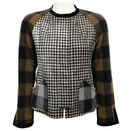 Etro Olive Mehrfarbige Wolljacke mit Karomuster Braun