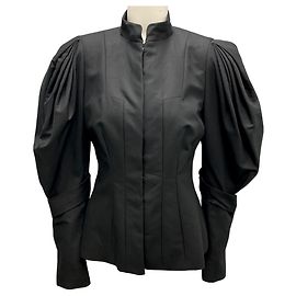 Giacca nera in cotone e lino con maniche a sbuffo di Dries Van Noten Nero