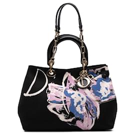 Dior-Dior Black Canvas Floral Printed Diorissimo Satchel-Black