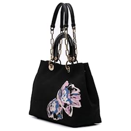 Dior-Dior Black Canvas Floral Printed Diorissimo Satchel-Black