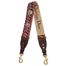 Dior Red Studded Oblique Canvas Bag Strap Red Dark red