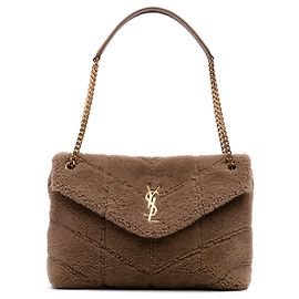 Saint Laurent Brown Medium Shearling Loulou Puffer Shoulder Bag Brown