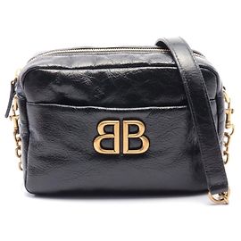 Bolsa de câmera de couro Balenciaga Monaco XS Preto