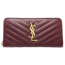 Yves Saint Laurent Leder Langbörse 358094 Braun Bordeaux