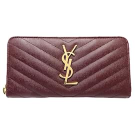Portefeuille long en cuir Yves Saint Laurent 358094 Marron Bordeaux