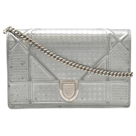 Dior-Christian Dior Diorama Patent Leather 2way Clutch Bag-Silvery