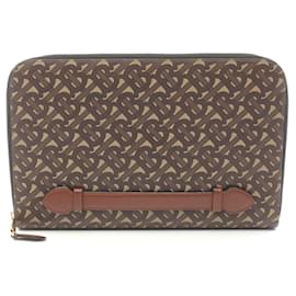 Burberry-Burberry TB Monogram Clutch Bag PVC Leather-Brown,Beige