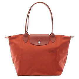 Bolsa Tote Longchamp Le Pliage Green M em lona e couro Marrom