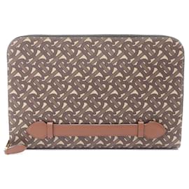 Burberry-Burberry TB Monogram Clutch Bag PVC Leather-Brown,Beige