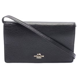 Coach Leather Foldover Clutch Shoulder Bag Black