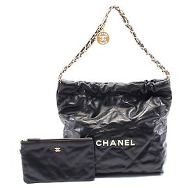 Bolsa tote de couro Chanel 22 preta Preto