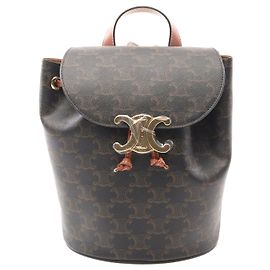Céline Celine Bonnie Triomphe Backpack PVC Coated Canvas Leather Brown