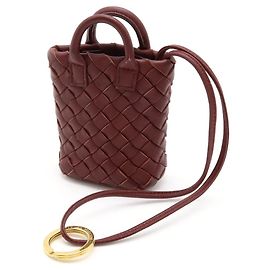Bottega Veneta Leather Intrecciato Mini Bag Charm Pouch 577778 Brown