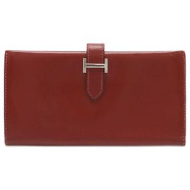 Cartera larga de cuero Béarn de Hermès Castaño Burdeos