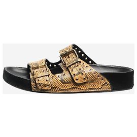 Isabel Marant Senf Lennyo Schlangenprint Sandalen mit Ösen - Größe EU 38 Gelb