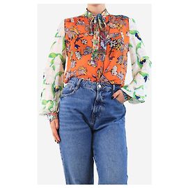 Tory Burch Orange floral flowy silk blouse - size UK 10 Orange