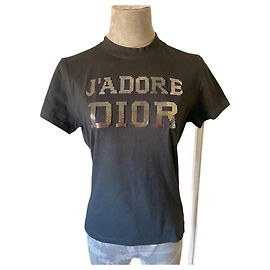 T-shirt Dior I Love Dior nera in cotone con strass dorati Nero