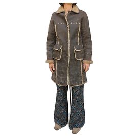 Ikks leather coat light brown with faux fur Light brown