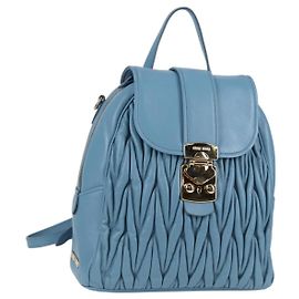Miu Miu Matelassé Sac à dos Cuir Bleu Clair Or Auth 118795V Doré Bleu clair